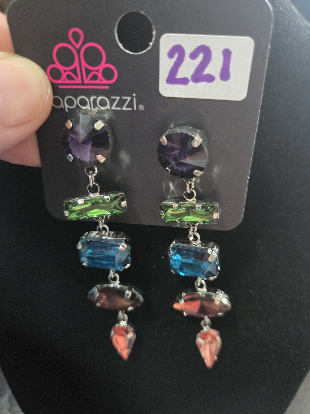 221# Paparazzi Purple Green Blue Coral Multi-Stone Dangle Earrings